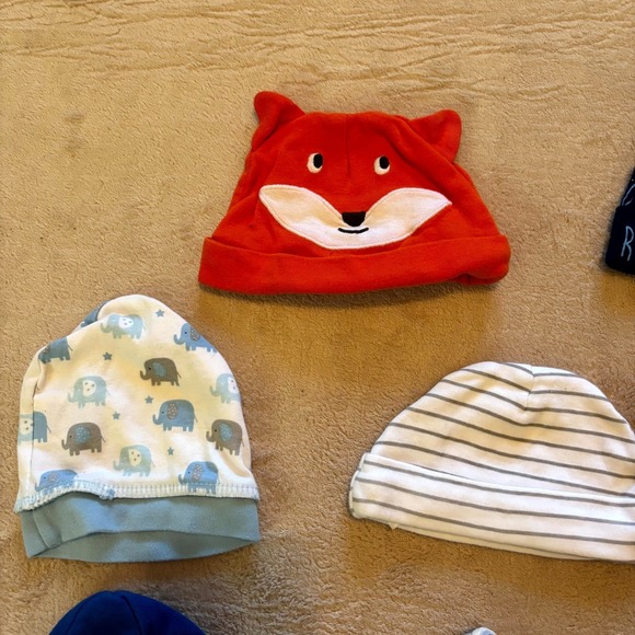 Baby Boy Hat Lot (9) – Mixed Styles Newborn–6M | Animal, Stripe & Knotted Beanie - Picture 3 of 5